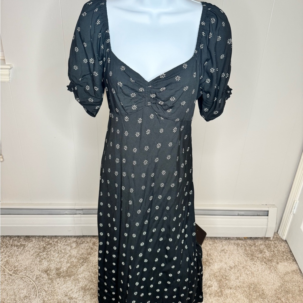 Modcloth Black Backless Dress with White Floral Design